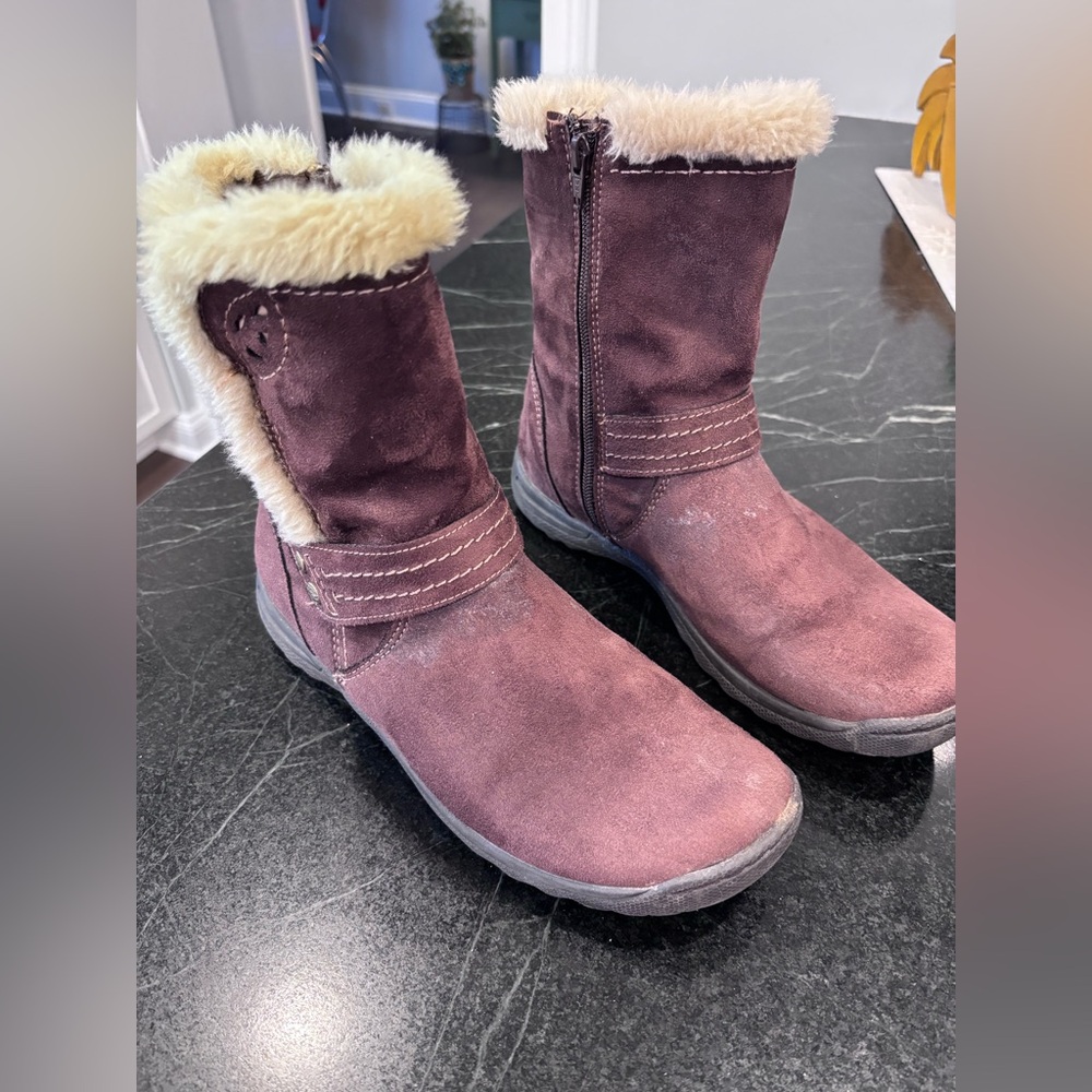 EARTH SPIRIT Boot Fur Trimmed Faux Suede Zip-Up Ankle Boot Size 9